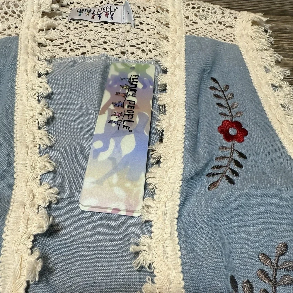 VTG Funky People Embroidered‎ Floral Vest Festival Boho Hippie - Picture 3 of 10